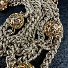 Vintage Chain Necklace Textured Gold Tone Filigree Station Ball Long Flapper 52″