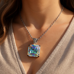 Mystic Topaz Pendant: Iridescent Rainbow Gemstone, Spiritual Healing Necklace