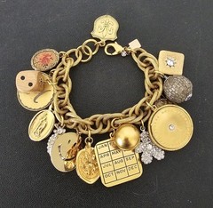 John Wind Maximal Art Bracelet Charm 15 Charms Chunky Gold Plated Vintage