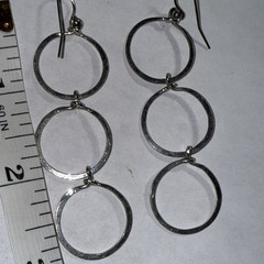 Pierced Hanging Earrings Sterling Hoops Vintage 3” Three Hanging Circles