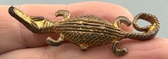 Vintage Crocodile Brooch Asante Gold Weight Style Pot Metal Figural Reptile Pin