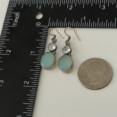 925 Sterling Silver Genuine Blue Topaz & Chalcedony Vintage Dangle Earrings
