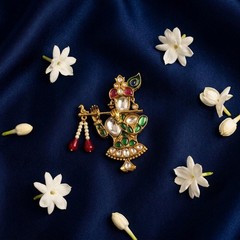 Krishna Brooch Pin | Flute Playing Krishna Brooch | Gold Tone Religious Brooch |