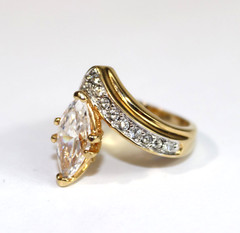 Vintage Asymmetrical Bypass Cocktail Ring Marquise Cut Faux Diamond 18K GP Size