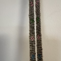 Antique Handmade Beaded Glass Fringe Necklace Silver Pink Blue Green Pre-1920