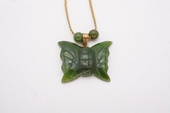 Vintage Gold Filled Jade Butterfly Pendant Necklace 17.75″