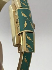 Vtg MCM Caron Women’s Swiss Bracelet Watch 20 Microns Gold w/Turquoise Enamel***