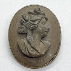 Vintage Victorian Italian Gray Lava Stone Cameo Brooch Pin High Relief Portrait