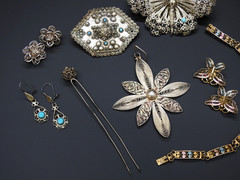 Estate 800 Silver Filigree Cannetille Jewelry Lot Antique Victorian Revival 66gr