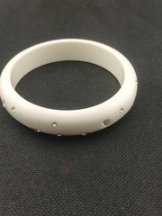 1940s- 50s Milky White Flush Set Clear stones Celluloid Bangle Bracelet size 8