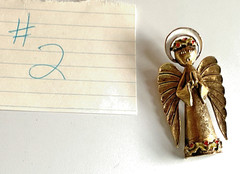 ART Arthur Pepper Mid Century Modern Angel Brooch Rhinestones and Holly Halo