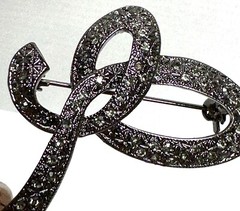Necklace Bracelet Brooch Lot Beads Rhinestones Dark Gray Black 3 Pieces VTG