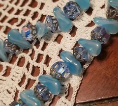 Vintage Laguna Necklace, Aurora borealis crystal, 3 Strand,Blue, 16″ Adjustable