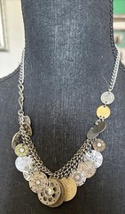 VTG Multi Disc Silver Gold Copper Tone Coin Shaped Charms Necklace 9”