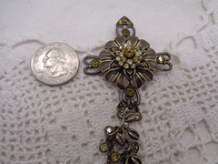 Vintage Inspired KENNY MA Green Rhinestone CROSS BROOCH / Pendant