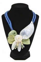 Vintage 80’s Summer Shell Wood Cord Leather Beach Necklace Brooch Earrings Set