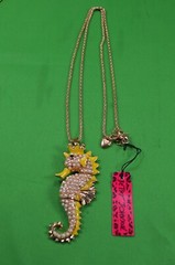 Vintage Betsey Johnson Signed Sea Horse 3″ Pendant Charm W/ Necklace,Yellow,M9