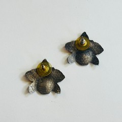 VTG Cloisonne Orchid flower earrings enamel chunky pierced Secret Garden Chic