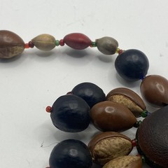 Vintage Handmade Wood Seed Beaded Flower Statement Necklace Buckeye Acorn 26in