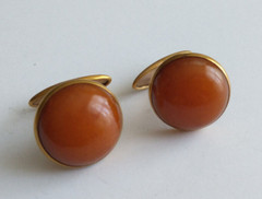 Vintage 1960s Mid-Century Soviet Era USSR Baltic Russian Cognac Amber Cufflinks