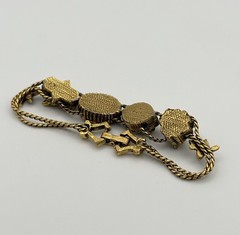 Vtg Goldette Sliding Charm Bracelet Goldtone Gemstone 7″ Bug Fleur De Lis Star
