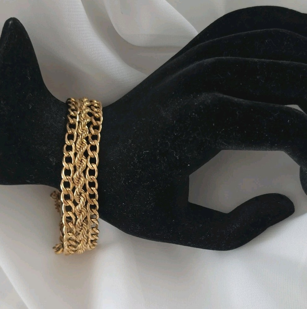 1950s Rhythm Bracelet Gold Filled Ornate 5/8″ Twisted Rope Oval Link 7.5″