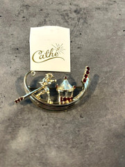 Rare Vintage Cathe Gondola Brooch with Red Stones