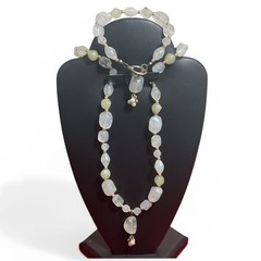Elegant Moonstone-Inspired Necklace & Bracelet Set – Luminous Beads with Pearl-L