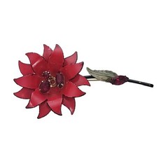 Francois Red Enamel Rhinestone Metal Stemmed Flower Brooch, Signed E957