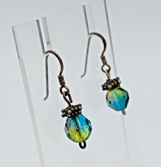 VTG 925 Faceted Glass 1in Drop Earrings Sterling Silver 2gtw Blue Green Swirl