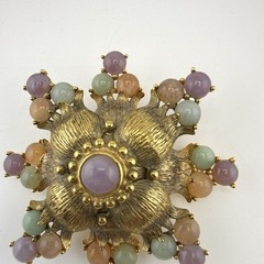 Joan Rivers Brooch Maltese Cross Pin Imitation Jade Statement 3″ Cabochon Pastel