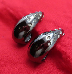Givenchy Earrings Vintage Black Hematite Hoops Clear Crystal 1.25 in Chunky 847f