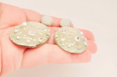 Lucite Glittery Flush Set Rhinestones 925 Sterling Silver Post Dangle Earrings