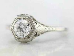 Vintage Art Deco 1Ct Round Lab Created Diamond 14K White Gold FN Engagement Ring