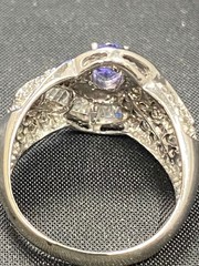 14k WHITE GOLD TANZANITE & BAGUETTE/PAVE DIAMOND WOMENS RING 7 1/2 4.9GRAMS
