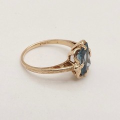 Solid 10k Gold Blue Topaz Emerald Cut Ring December Birthstone Vintage sz4.75