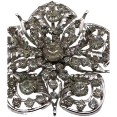 Vintage Floral Star Brooch Pin Smoky Gray Rhinestone Silver Tone 2 in D