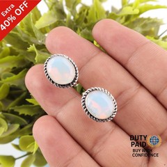 925 Silver October Birth Natural Milky Opal White Wedding Art Deco Cufflinks