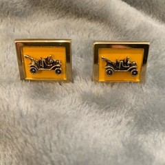 Vintage Swank Antique Car Gold Square Yellow Enamel Cufflinks Signed