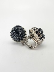 Miriam Haskell Silver-Toned with Black Beads Earrings Mid-Century Screw-Back