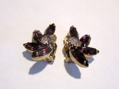 Amethyst Looking Brooch and Earring Set ~ Brooch w/Pin and Clip Earrings