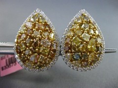 ESTATE LARGE 6.98CT WHITE & FANCY INTENSE DIAMOND 18KT 2 TONE GOLD PEAR EARRINGS