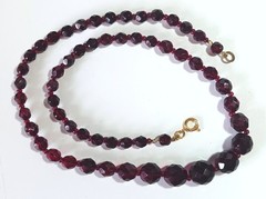 Vintage Graduated Dark Burgundy or Garnet-colored Faceted Glass Bead Necklace