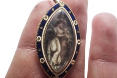 ANTIQUE GEORGIAN 15K SEPIA MINIATURE HAIR MOURNING PIN PENDANT c1790 MAIDEN DOG
