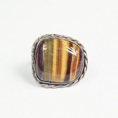 Vintage Sterling Silver Rope Edge Large Tiger’s Eye Ring Size 9.75 Braided Band