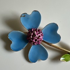Vintage Signed ART Arthur Pepper Enamel Dogwood Branch Flower Brooch Blue Purple