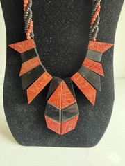 Vintage Apple Coral & Horn Necklace Octagon Bangle Bracelet Set