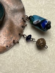 Vintage Multicolor Glass Large Bead Necklace Copper Green Jasper Pendant * Read