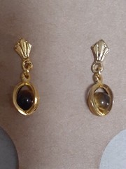 Dainty Tiger’s eye gemstone caged gold tone dangle drop earrings
