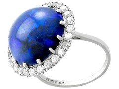 Antique 7.20Ct Black Opal and 0.78Ct Diamond, Platinum Dress Ring Circa 1930